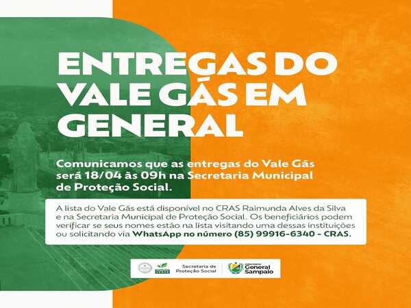 ENTREGAS DO VALE GÁS NO MUNICÍPIO DE GENERAL SAMPAIO-CE.